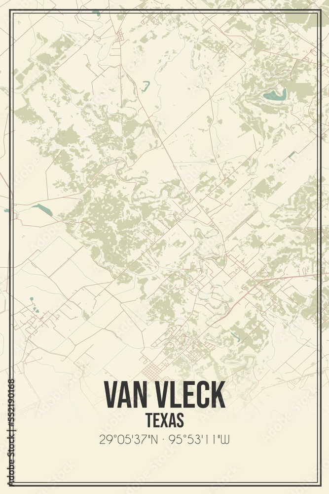 Fototapeta premium Retro US city map of Van Vleck, Texas. Vintage street map.