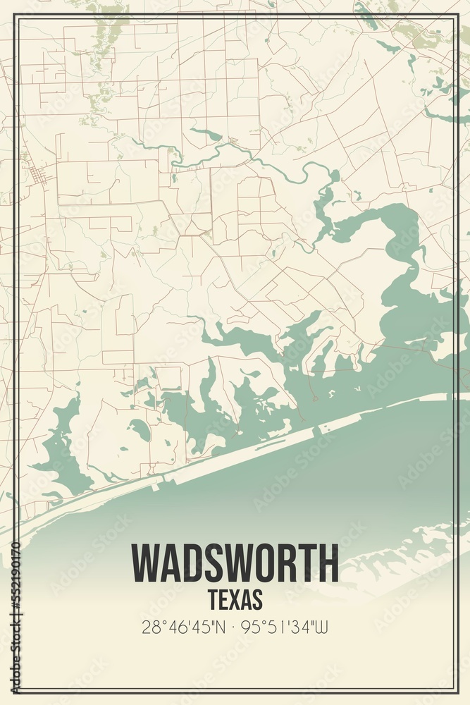 Obraz premium Retro US city map of Wadsworth, Texas. Vintage street map.
