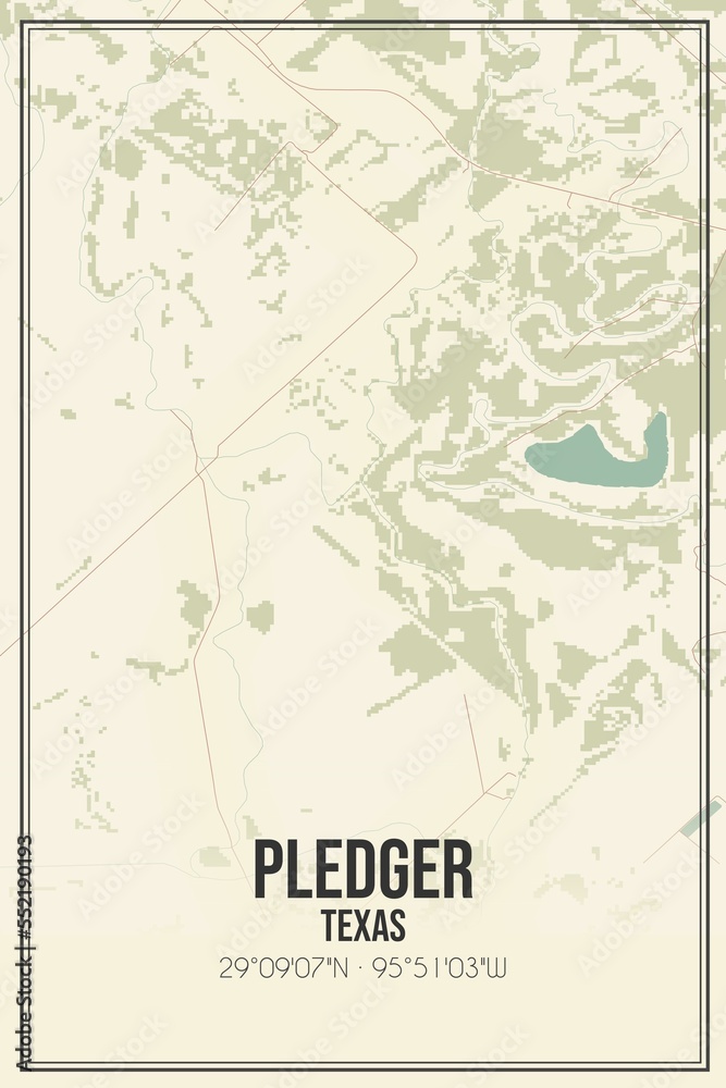 Retro US city map of Pledger, Texas. Vintage street map.