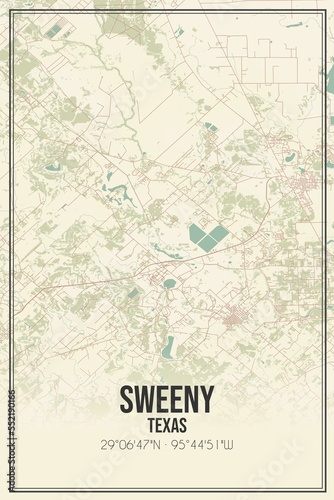 Retro US city map of Sweeny, Texas. Vintage street map. photo