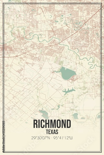 Retro US city map of Richmond  Texas. Vintage street map.