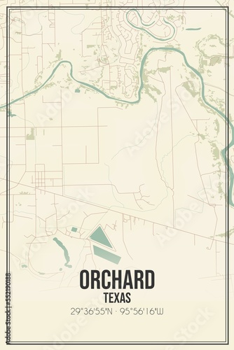 Wallpaper Mural Retro US city map of Orchard, Texas. Vintage street map. Torontodigital.ca