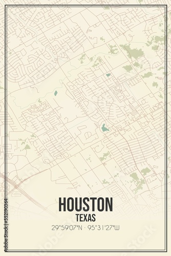 Retro US city map of Houston  Texas. Vintage street map.