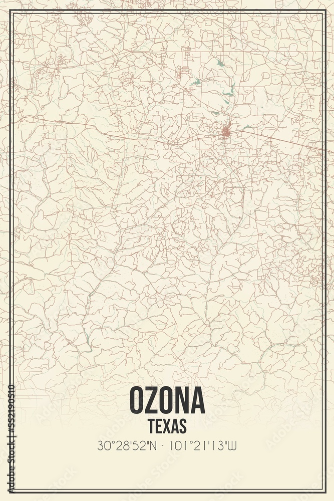 Retro US city map of Ozona, Texas. Vintage street map.