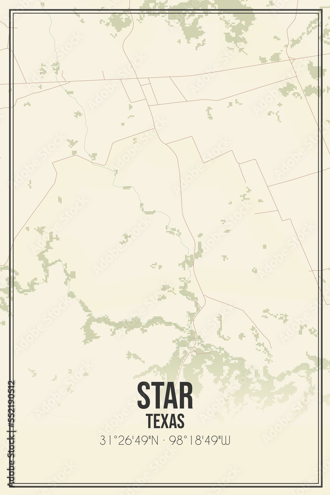 Retro US city map of Star, Texas. Vintage street map.