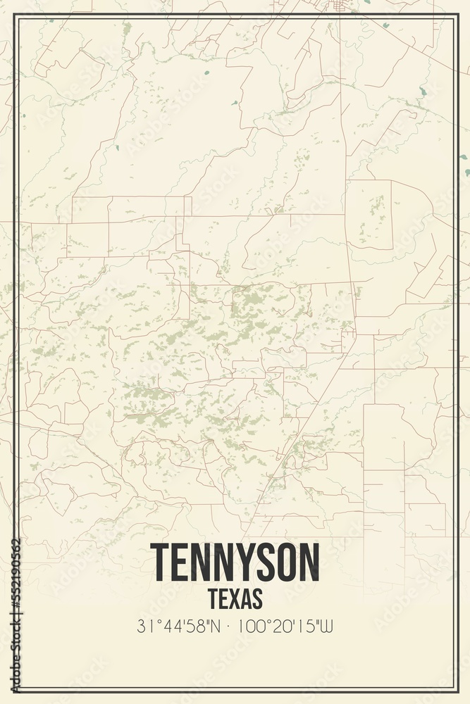 Fototapeta premium Retro US city map of Tennyson, Texas. Vintage street map.