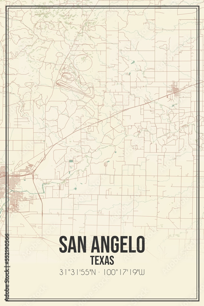 Retro US city map of San Angelo, Texas. Vintage street map. Retro US city map of San Angelo, Texas. Vintage street map.