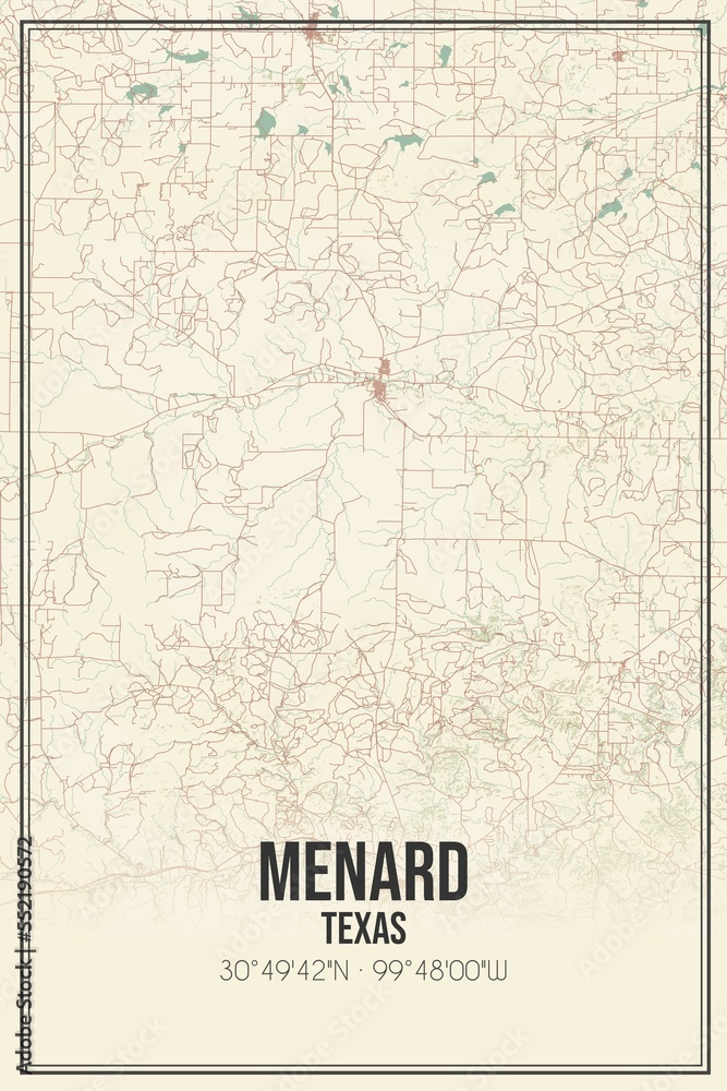 Retro US city map of Menard, Texas. Vintage street map.