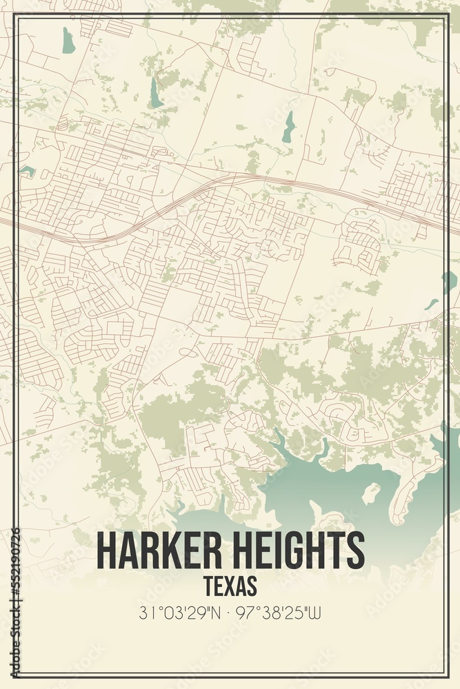 Fototapeta premium Retro US city map of Harker Heights, Texas. Vintage street map.