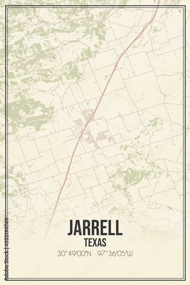 Retro US city map of Jarrell, Texas. Vintage street map.