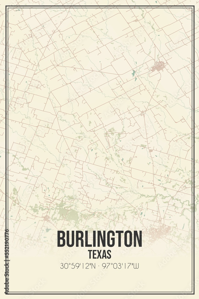 Retro US city map of Burlington, Texas. Vintage street map.
