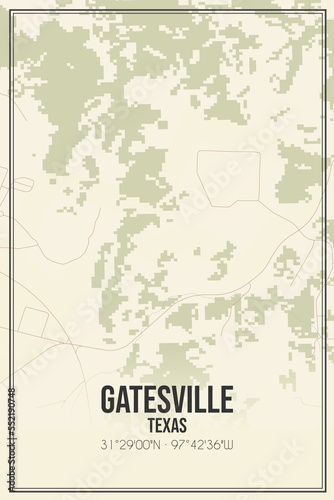 Retro US city map of Gatesville, Texas. Vintage street map. photo