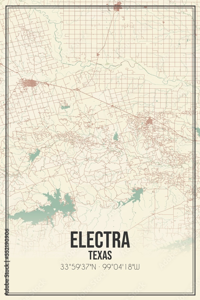 Retro US city map of Electra, Texas. Vintage street map.
