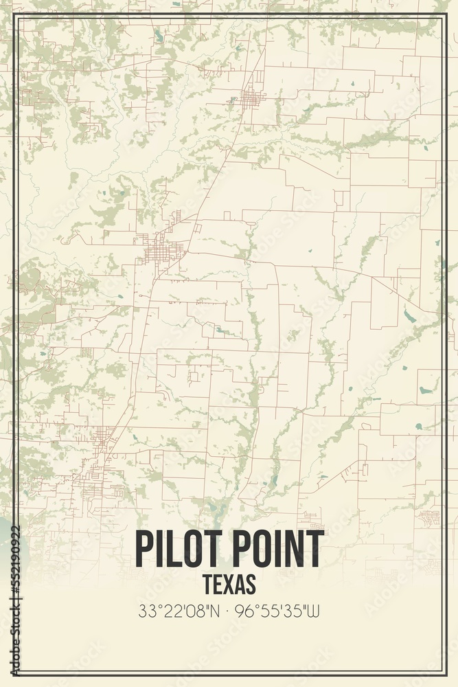 Retro US city map of Pilot Point, Texas. Vintage street map.