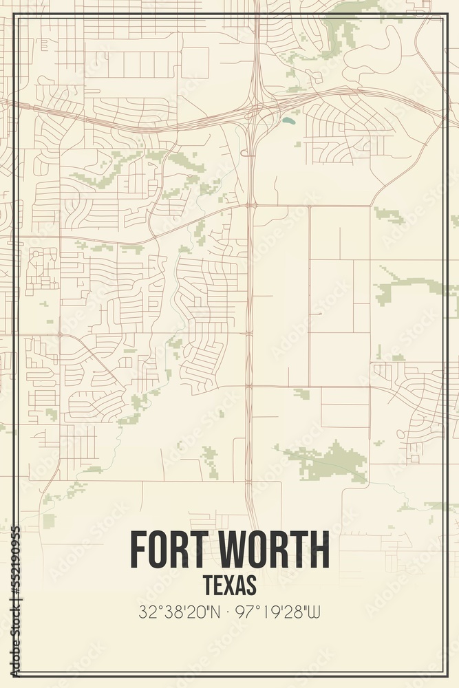 Obraz premium Retro US city map of Fort Worth, Texas. Vintage street map.