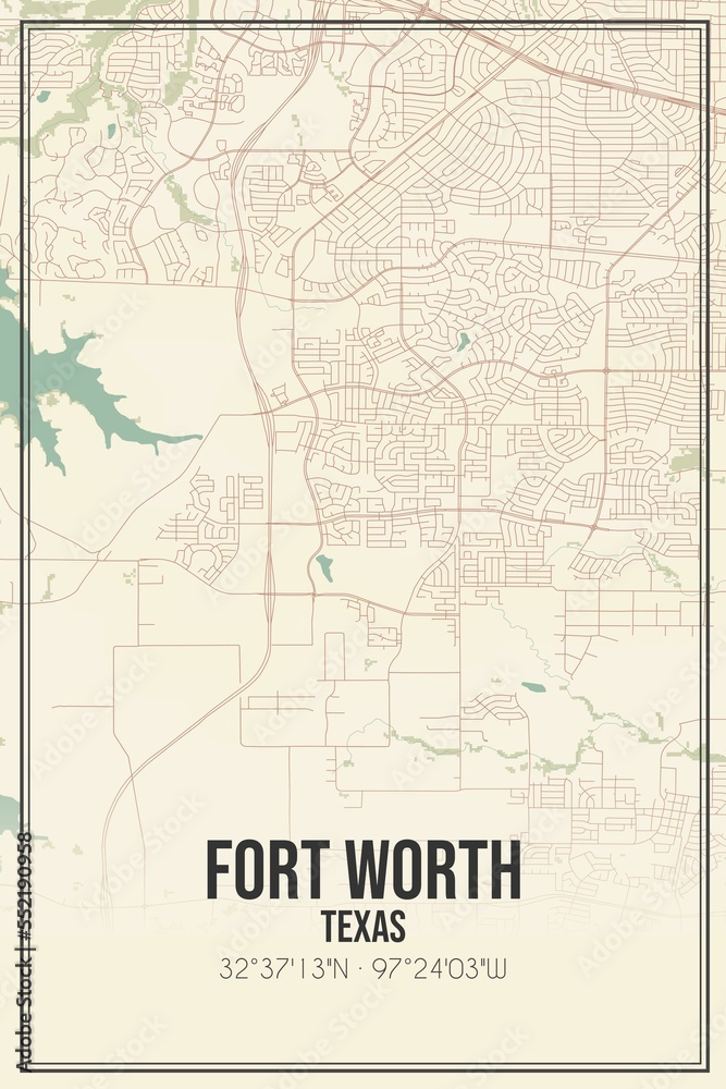 Fototapeta premium Retro US city map of Fort Worth, Texas. Vintage street map.