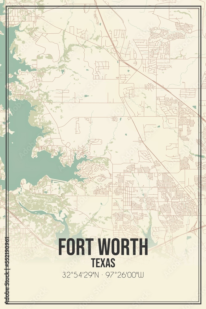 Fototapeta premium Retro US city map of Fort Worth, Texas. Vintage street map.