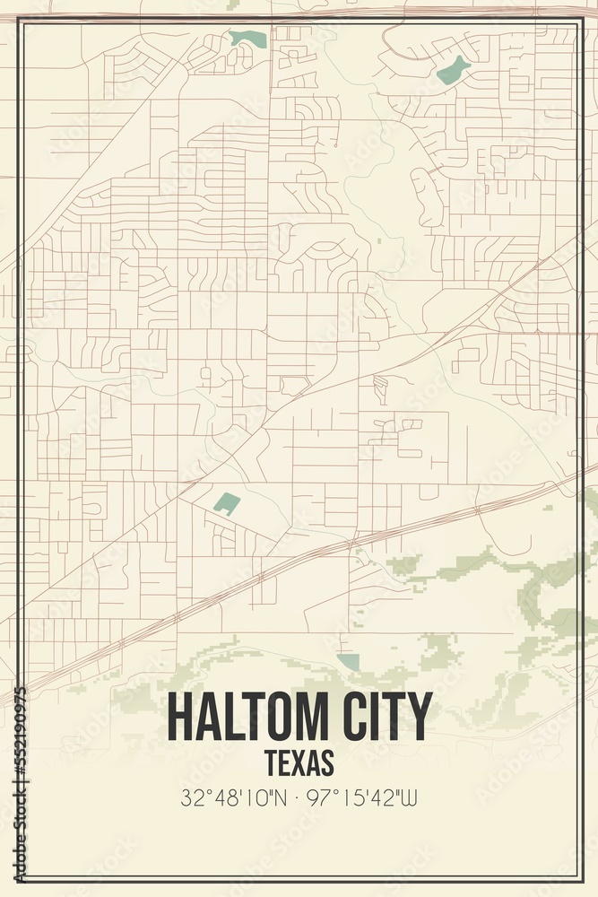 Retro US city map of Haltom City, Texas. Vintage street map.