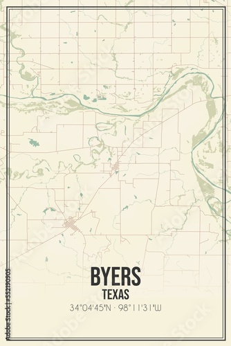 Retro US city map of Byers, Texas. Vintage street map. photo