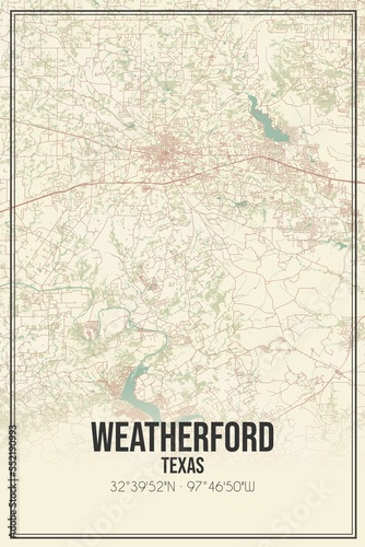 Retro US city map of Weatherford, Texas. Vintage street map. photo