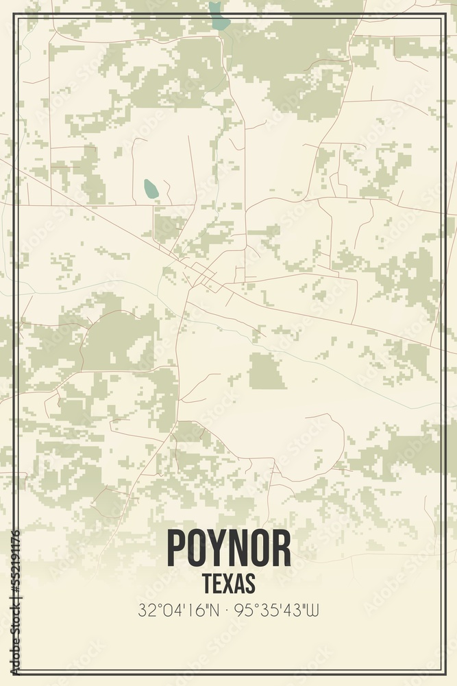 Retro US city map of Poynor, Texas. Vintage street map.