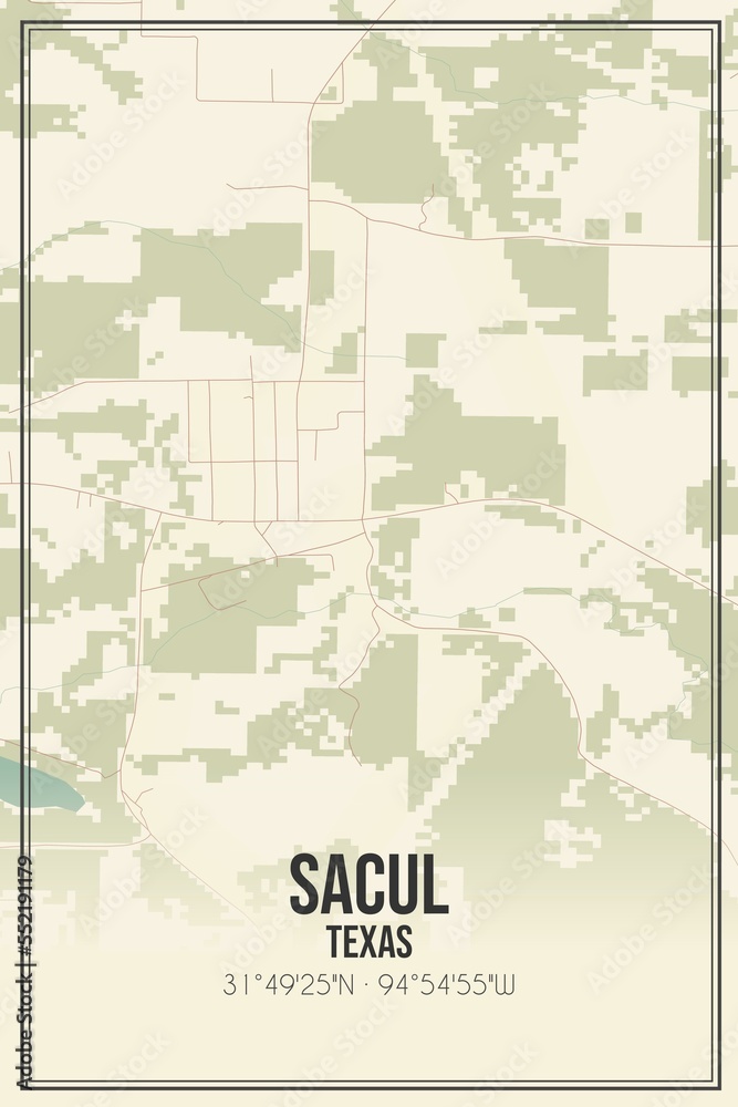 Fototapeta premium Retro US city map of Sacul, Texas. Vintage street map.