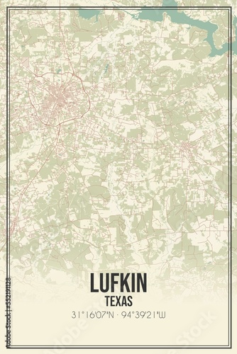 Retro US city map of Lufkin, Texas. Vintage street map. photo
