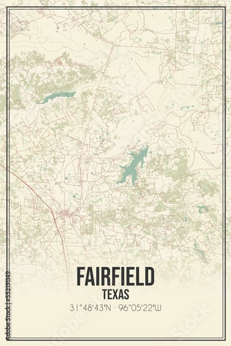 Obraz na płótnie Retro US city map of Fairfield, Texas. Vintage street map. w salonie