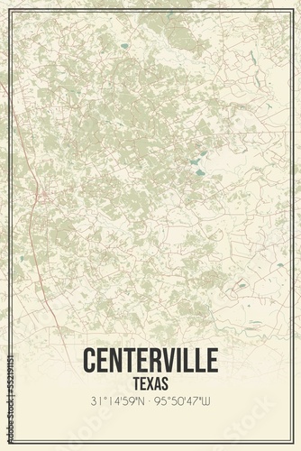 Retro US city map of Centerville, Texas. Vintage street map. © Rezona