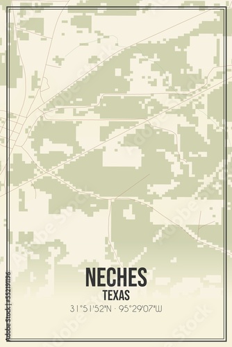 Retro US city map of Neches, Texas. Vintage street map. photo