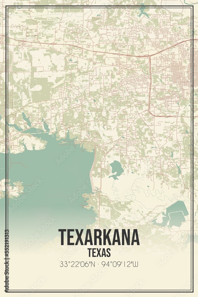 Fototapeta premium Retro US city map of Texarkana, Texas. Vintage street map.