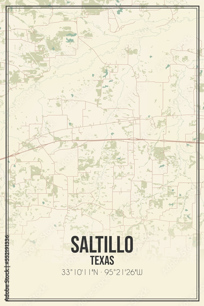 Retro US city map of Saltillo, Texas. Vintage street map.