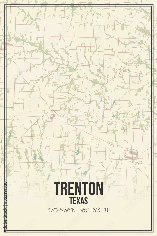Retro US city map of Trenton, Texas. Vintage street map.