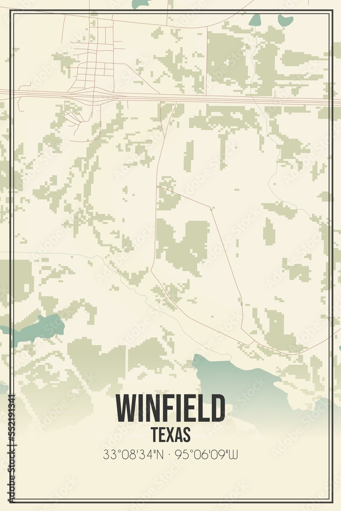Fototapeta premium Retro US city map of Winfield, Texas. Vintage street map.