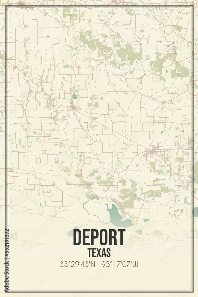 Retro US city map of Deport, Texas. Vintage street map.