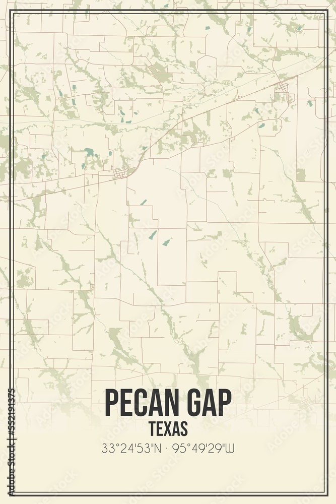 Retro US city map of Pecan Gap, Texas. Vintage street map.
