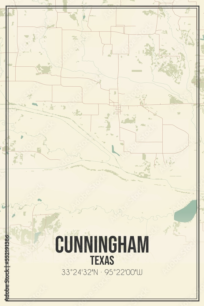 Fototapeta premium Retro US city map of Cunningham, Texas. Vintage street map.