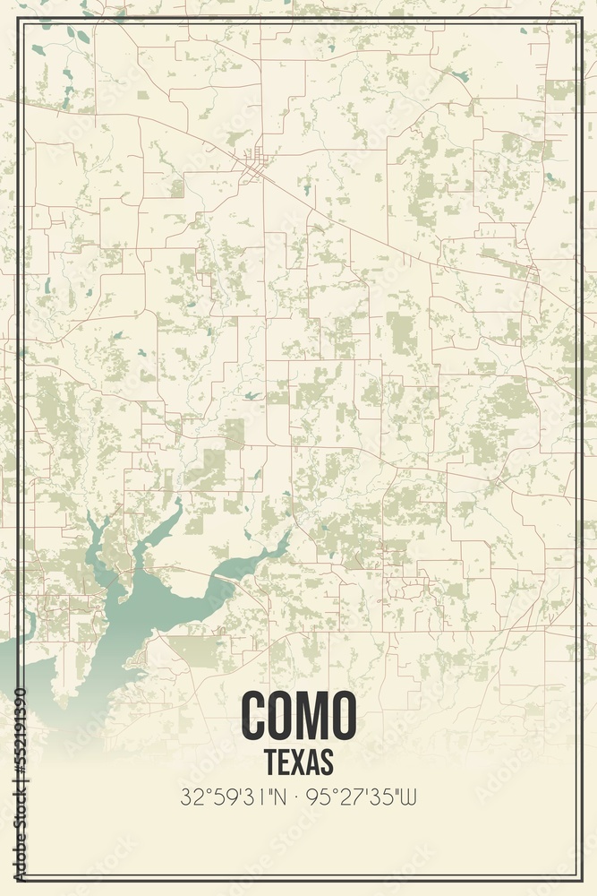 Fototapeta premium Retro US city map of Como, Texas. Vintage street map.