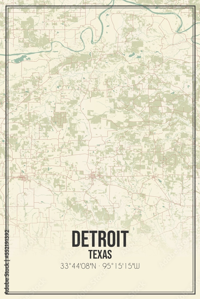 Retro US city map of Detroit, Texas. Vintage street map. Stock