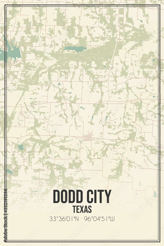 Retro US city map of Dodd City, Texas. Vintage street map.