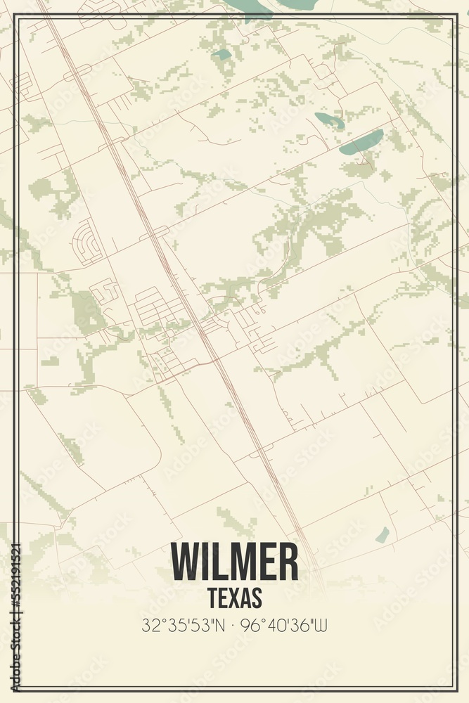Retro US city map of Wilmer, Texas. Vintage street map.