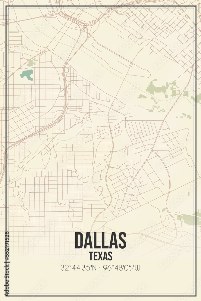 Obraz premium Retro US city map of Dallas, Texas. Vintage street map.