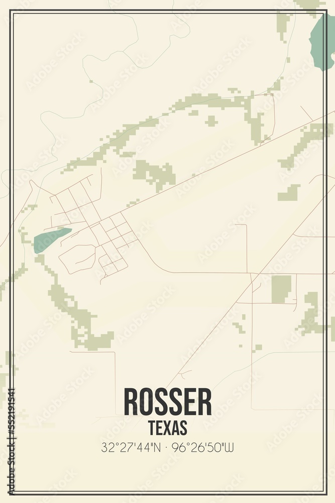 Fototapeta premium Retro US city map of Rosser, Texas. Vintage street map.