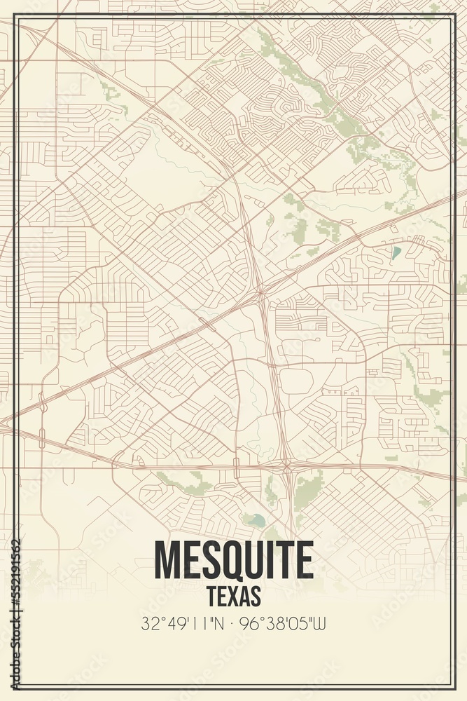 Fototapeta premium Retro US city map of Mesquite, Texas. Vintage street map.