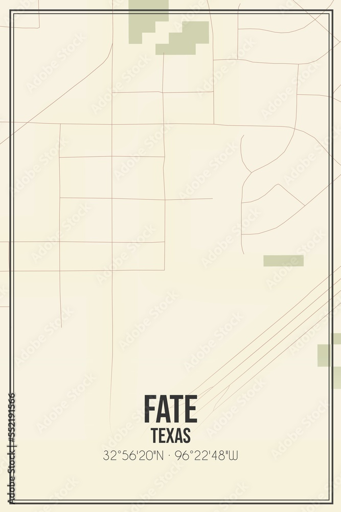 Retro US city map of Fate, Texas. Vintage street map.