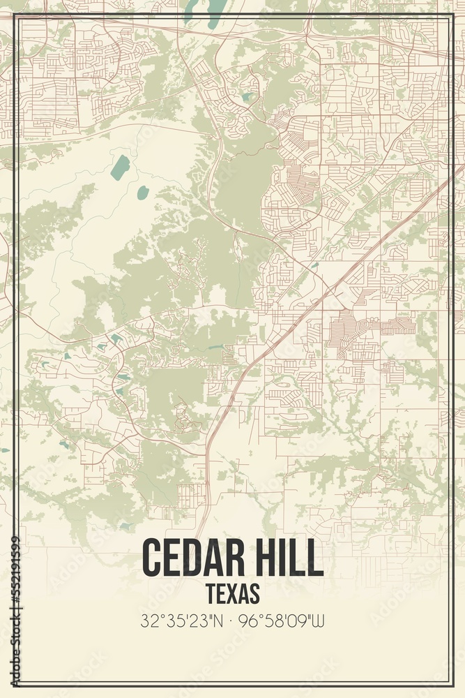 Fototapeta premium Retro US city map of Cedar Hill, Texas. Vintage street map.