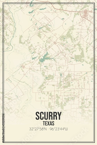 Retro US city map of Scurry  Texas. Vintage street map.