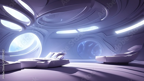 The bedroom of a spaceship. Concept of a futuristic bedroom. © Korney