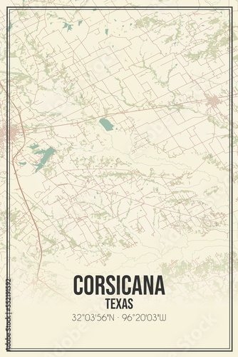 Retro US city map of Corsicana, Texas. Vintage street map. photo