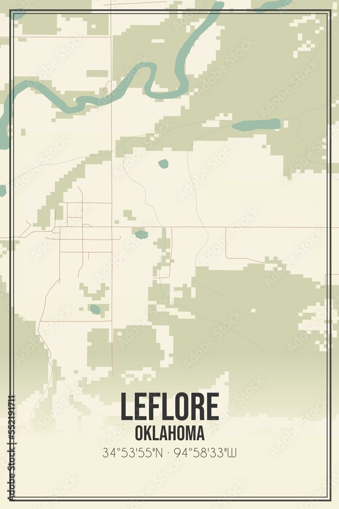 Fototapeta premium Retro US city map of Leflore, Oklahoma. Vintage street map.